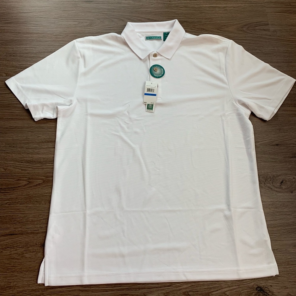 CUBAVERA Bright White Texture Striped Golf Polo